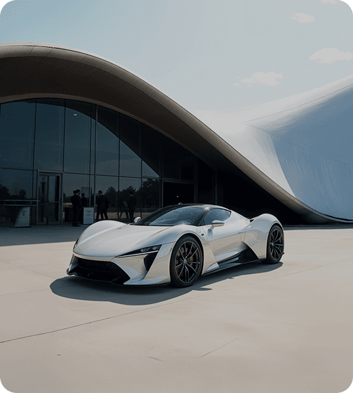 Modern car and futuristic building