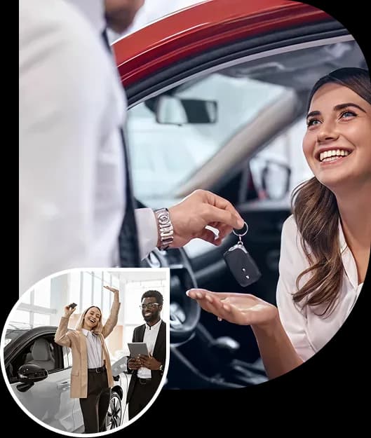 Happy customer receiving car keys